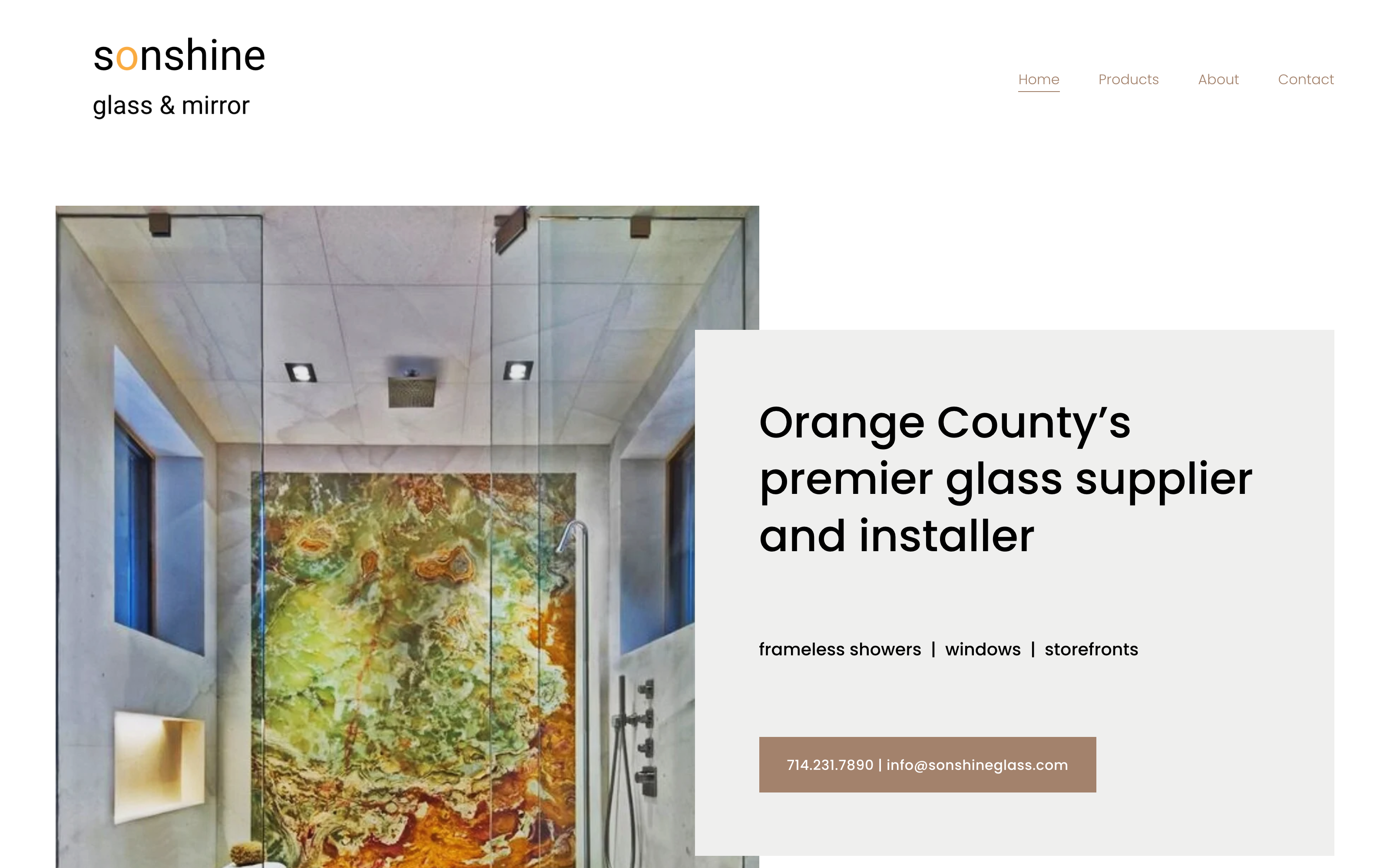 Sonshine Glass & Mirror OLD homepage, from December 2021, before the rebuild